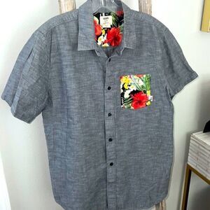 Men's Vans Button Down‎ Gray Hawaiian Pocket Short Sleeve Shirt sz MD